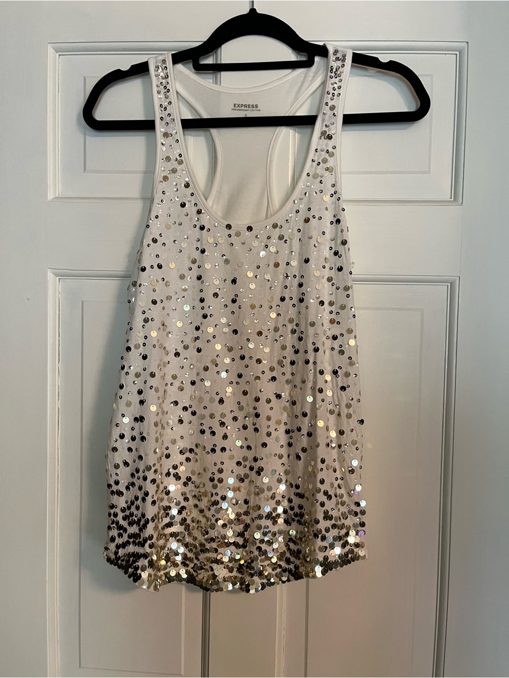 Express White Sequin Racerback Tank Top